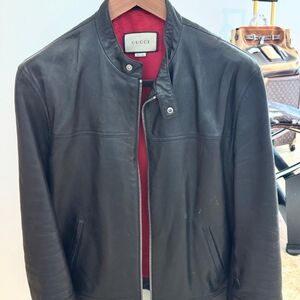 Gucci Napa Leather Biker Jacke Sz 56